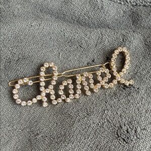 CHANEL GWP Gold-Tone Crystal Logo Script Hair Clip